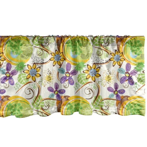 Ambesonne Abstract Window Valance, Doodle Style Swirls, 54" X 12", Multicolor