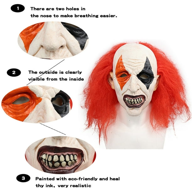 Bingirl Halloween Clown Masque En Latex Avec Perruque Rouge Couvre