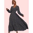 thumbnail image 4 of Vestido de cintura alta con estampado de puntos, elegante vestido maxi de manga larga con escote en V, ropa de mujer, 4 of 4