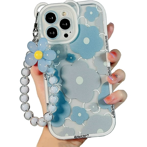 Compatible with iPhone 14 Pro Case, Cute Sun Flowers Camera Protector Clear Case with Lovely Flower Strap Bracelet Chain Girls Women Case for iPhone 14 Pro