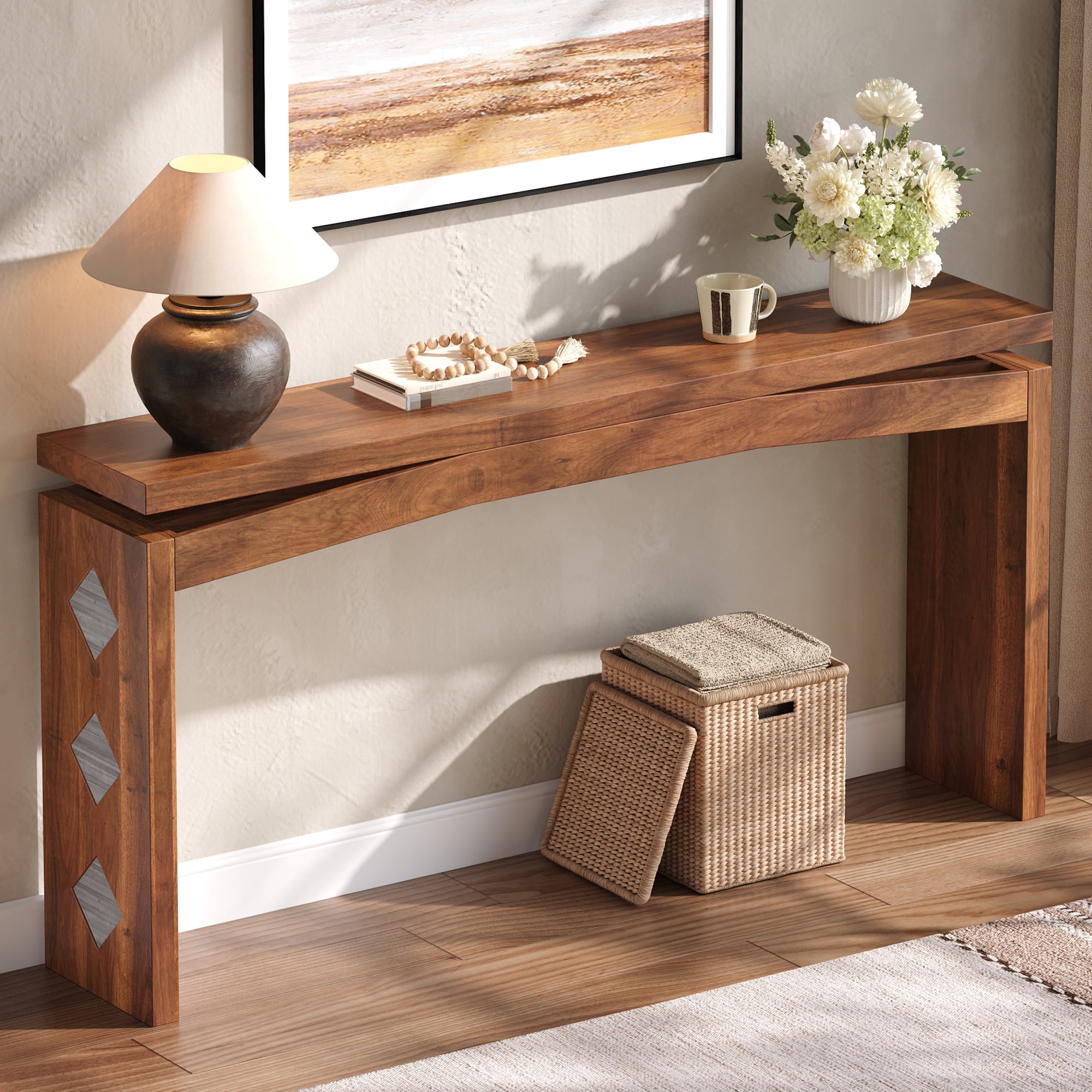 HOQBN Wood-Style Console Table, Sofa Back Side Table, 31" High Entryway Desk for Hallway, Living Room and Entrance Walnut