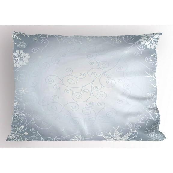 Silver Pillow Sham Christmas Theme Gentle Frame with Curls Swirls Snowflakes Lace Inspired Motif, Decorative Standard King Size Printed Pillowcase, 36 X 20 Inches, Pale Grey Silver, by Ambesonne