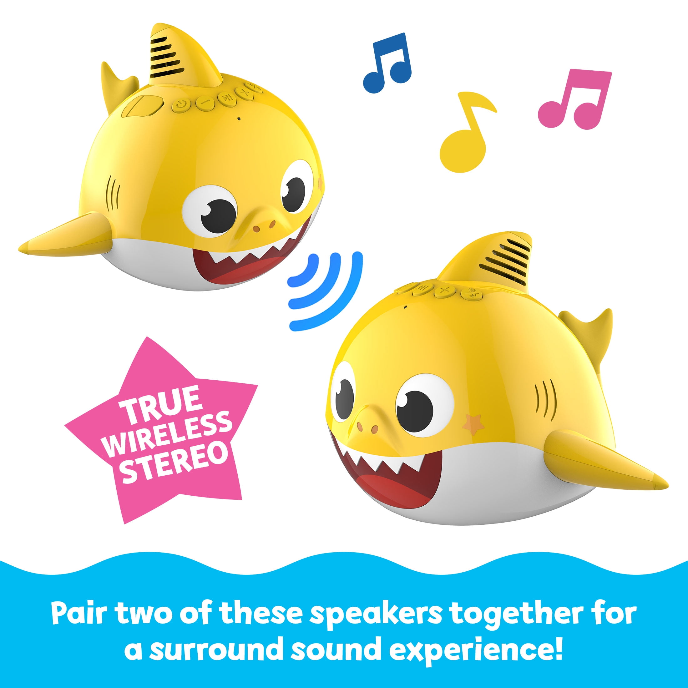 Pinkfong by Baby Shark The Child Floating Waterproof LED Lighting Wireless Bluetooth Portable Speaker, Yellow