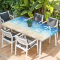 thumbnail image 2 of Blue Beige Ombre Coastal Table Cloths for 4 Foot Rectangle Tables, Nautical Beach Starfish Coral Summer Patio Waterproof Elastic Fitted Tablecloths, Washable Rectangular Table Cover for Camping, 2 of 8