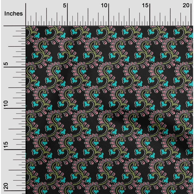 oneOone Cotton Cambric Fabric Spiral & Floral Block Decor Fabric Printed BTY 56 Inch Wide