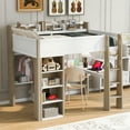 thumbnail image 3 of Full Size Wood Loft Bed with Built-in storage shelves, Clothes rails and desk, White+Naturel, 3 of 18