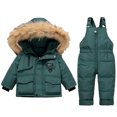 thumbnail image 2 of 2pcs Unisex Baby Kids Puffer Winter Warm Hooded Down Coat with Snowsuit Snow Bib Pants Ski Suits Outfit Set Green 1-2 Years, 2 of 3