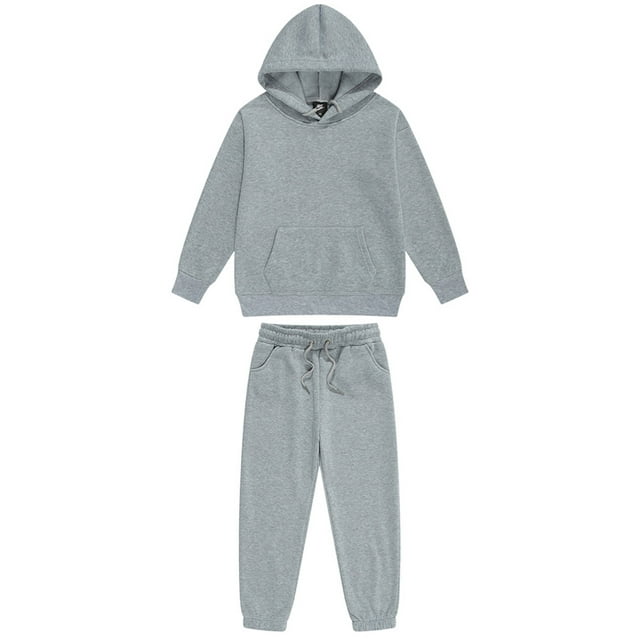 Hansber Boys Girls Athletic Sweatsuits 2Pcs Jogger Outfits Set Kids Clothes Set Pullover Tracksuit Gray 120