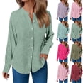 thumbnail image 6 of Dvprdro Womens V Neck Long Sleeve Button Down Shirts Cotton Solid Blouses Casual Loose Tops, 6 of 6