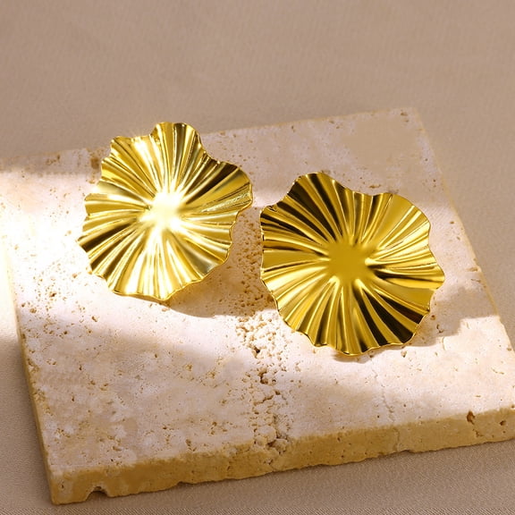 NICKSUN 18K Gold Plated Statement Earrings For Women Geometric Texture Vintage Flowers Earring Large Stud Earrings Hypoallergenic Stud