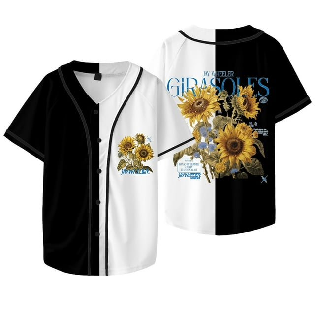 Jay Wheeler Veste de Baseball Botanique Tee Girasoles Album Merch Unisexe Col en V Manches Courtes T-Shirts, Style 7,TTG