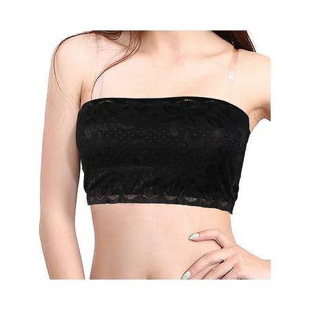 - Women's Strapless Elastic Lace Flower Print Tube Bra Top
