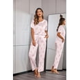 thumbnail image 3 of Ekouaer Womens Satin Silky Pajama Set Short Sleeve Shirt with Long Pajama Pant Set Soft PJ Loungewear, 3 of 6