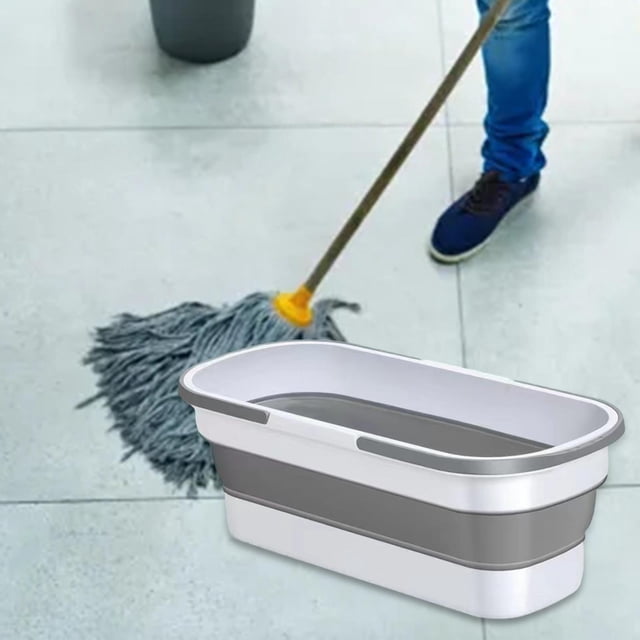 Collapsible Mop Bucket with Wheels Handle Versatile Portable for Fishing RV White Gray
