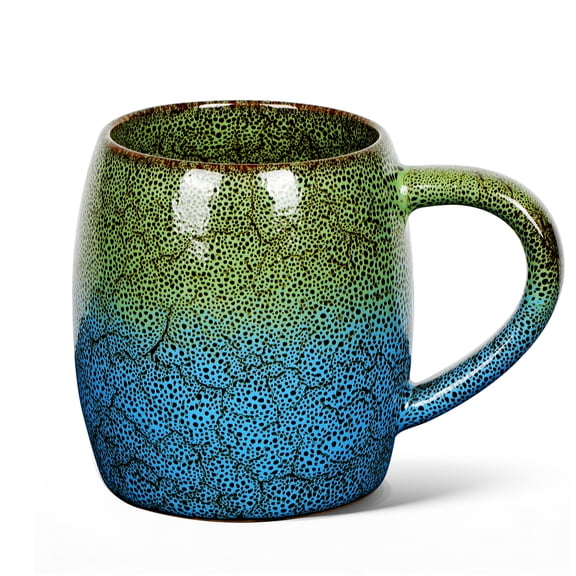 HEETHYCOOL 21 oz Large Ceramic Coffee Mug, Reactive Glaze Pottery Tea Cup, Ocean Peacock Blue