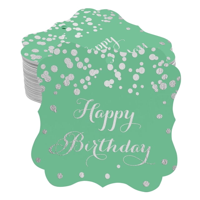 Inkdotpot Pack Of 100 Happy Birthday Paper Tags DIY Craft Bracket Shape Real Silver Foil Hang Tags