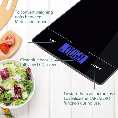 MAINSTAYS TEMPERED GLASS SLIMLINE DIGITAL SCALE WITH BLUE BACKLIT, BLACK