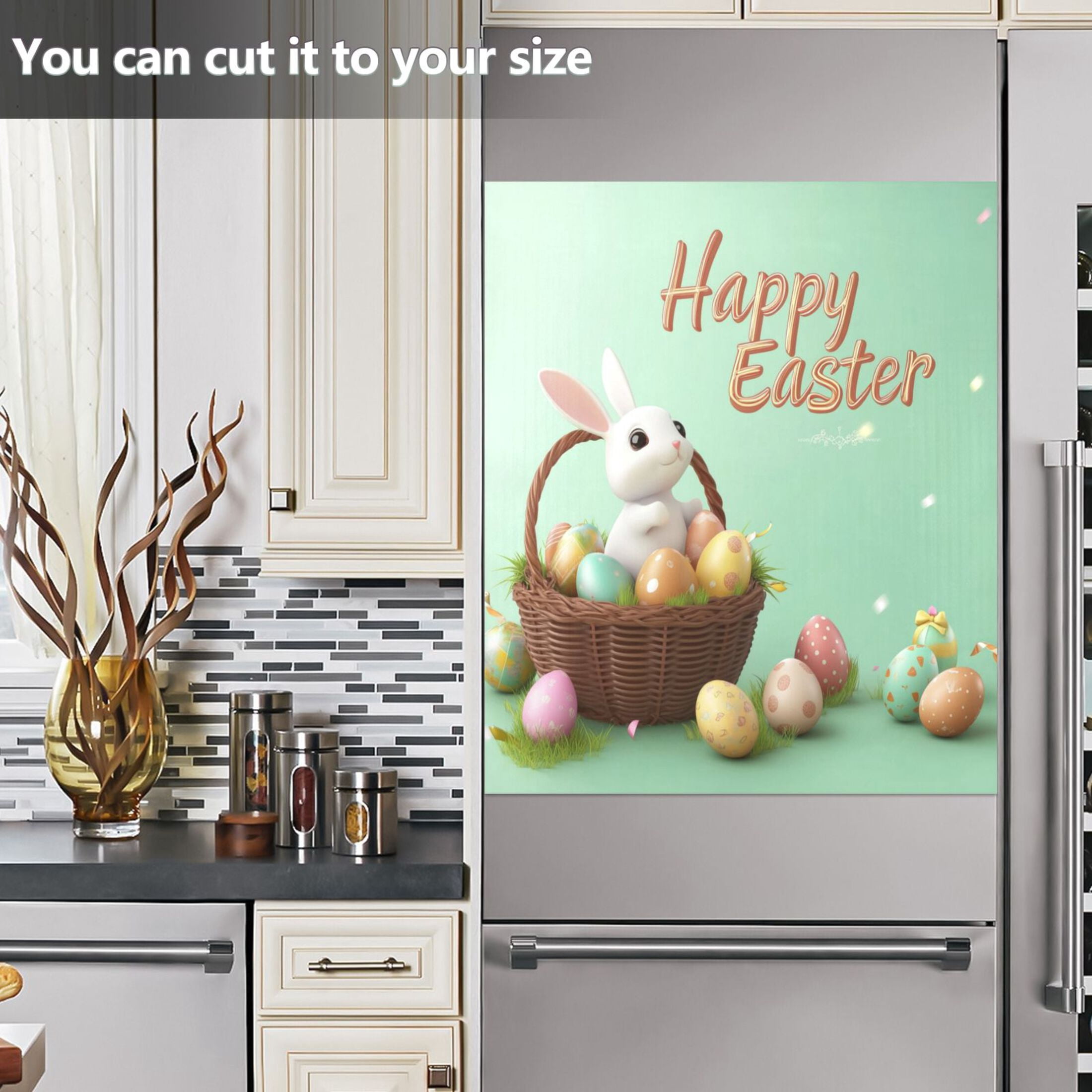Dishwasher Sticker Dishwasher Cover Magnet Refrigerator Home Decorative Art Kitchen Panel Decal Egg Basket and Bunny 23x26 Inch