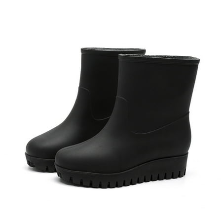 

Cathalem Fashion Casual Inner High Rain Shoes Women Flat Bottomed Antiskid Outer Versatile Rain Boots Middle Boot Rain Covers Men Black 8