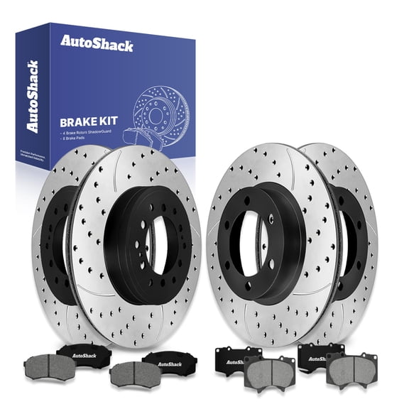 AutoShack Front & Rear Brake Rotors & Premium Pads for Toyota, FJ Cruiser 2010-2014, 4WD RWD V6 4.0L - E-Coated Drilled & Slotted - ShadowGuard