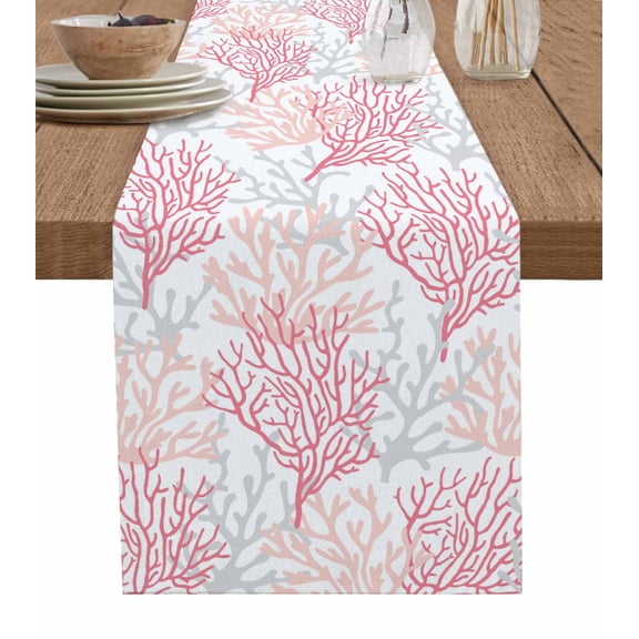 ERUNPONLY Pink Grey Coral Coastal Table Runner - 70 Inch Long Summer Beach Seaside Nautical Cotton and Linen Blended Dress Scarves Farmhouse Table Runner for Kitchen Dining, Coffee Table, 13" x 70"