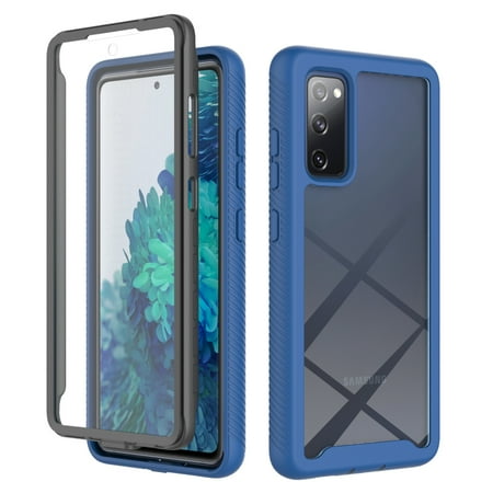 Galaxy S20 FE 5G Case with Built in Screen Protector,Dteck Full-Body Shockproof Rubber Hybrid Protection Crystal Clear PC Back Protective Phone Case Cover for Samsung Galaxy S20 FE,Darkblue