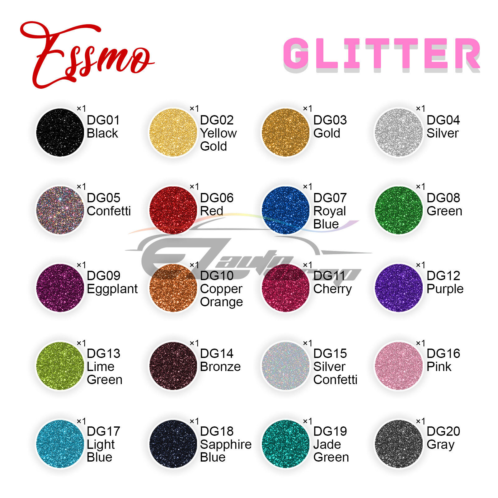 20Pcs 20 Colors Glitter Heat Transfer Vinyl 12"x10" T-Shirt HTV Bundle Pack Set