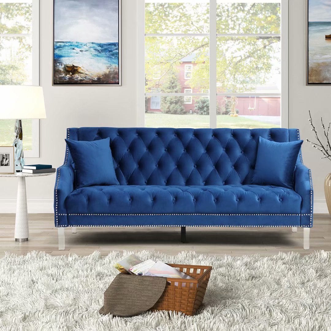 Morden Fort Living Room Couches Fabric Dutch Velvet, Sofa, Velvet Blue