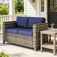 thumbnail image 2 of Outsunny Causeuse de Patio 2 Places, Fauteuil de Luxe en Osier, Bleu Foncé, 2 of 10