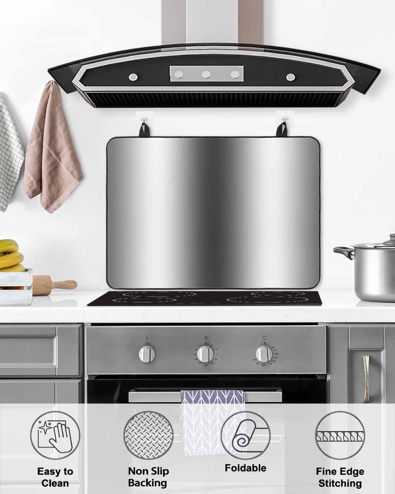 nqOlkjepod Large Induction Cooktop Protector Mat 24"x21", Gray White Stove Top Covers for Electric Stove, Modern Gradient Geometric Decorative Stove Burner Cover Mats, Glass Top Stove Cover