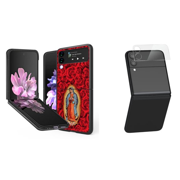 Bemz Premium Bundle for Samsung Galaxy Z Flip 3 5G: Slim Snap-On Protector Case (Virgin Mary), Rear Camera Glass Protector