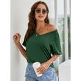 thumbnail image 4 of ALING Short Sleeve T-Shirts For Women V Neck Tunic Tops With Side Split Loose Fit Summer Casual Tops Black/Green/White Tee Tops Size Up To 3XL, 4 of 8