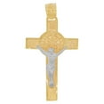 thumbnail image 1 of 14k Yellow Gold White Rhodium, Cross Pendant Saint Benedict Religious Charms 21.5mm with 20" Dainty Neck Chain, 1 of 5