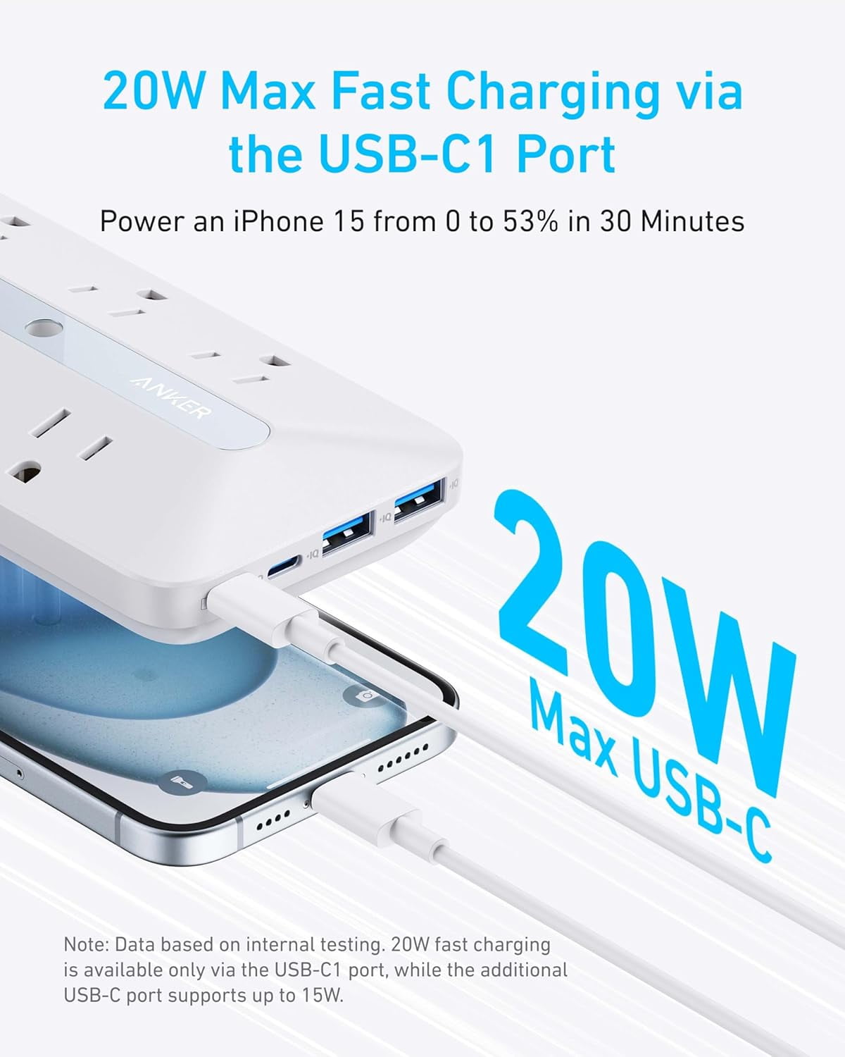 Anker Outlet Extender, Power Strip with 300J Sur Protector, 10-in-1 with 6 AC, 2 USB A, 2 USB C Ports, Wide-Spaces Outlets and 20W Fast Charging, Dorm Room Essentials