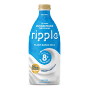 Ripple Unsweetened Original Refrigerated Plant-Based Milk, 48 fl oz Bottle, 8g Protein, Dairy-Free, No Added Sugar