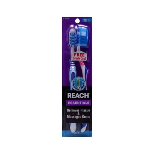 6 Pack Reach Oral Care Essentials Toothbrush, Soft, With Brush Cap, 2