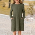 thumbnail image 3 of Fesfesfes Girls'Summer Solid Color Short Sleeve Crew Neck Elastic Waistband Dress with Pockets Casual Comfortable Cotton Blend Dress for Kids(Army Green#3,11-12 Years), 3 of 8
