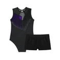 thumbnail image 5 of Aislor Kids Girls Sleeveless Gymnastic Leotard with Booty Shorts Ballet Dance Outfits Athletic Dancewear Purple&Black 16, 5 of 7