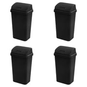 4-Pack Kitchen Garbage Trash Can with Plastic Swing Top, 13 Gallon, Black