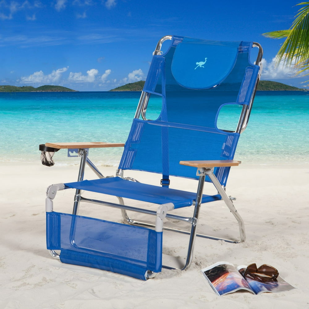 3in1 Lightweight Aluminum 5 Position Reclining Beach Chair, Blue