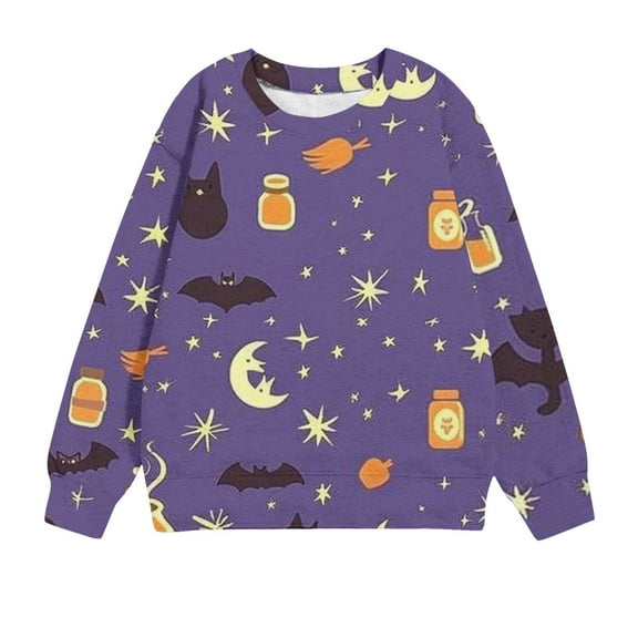 Mikilon Halloween Kids Print Sweatshirts Long Sleeve Round Neck Shorts/Tops Winter Versatile Warm Blouses ,Size 1-11 Years