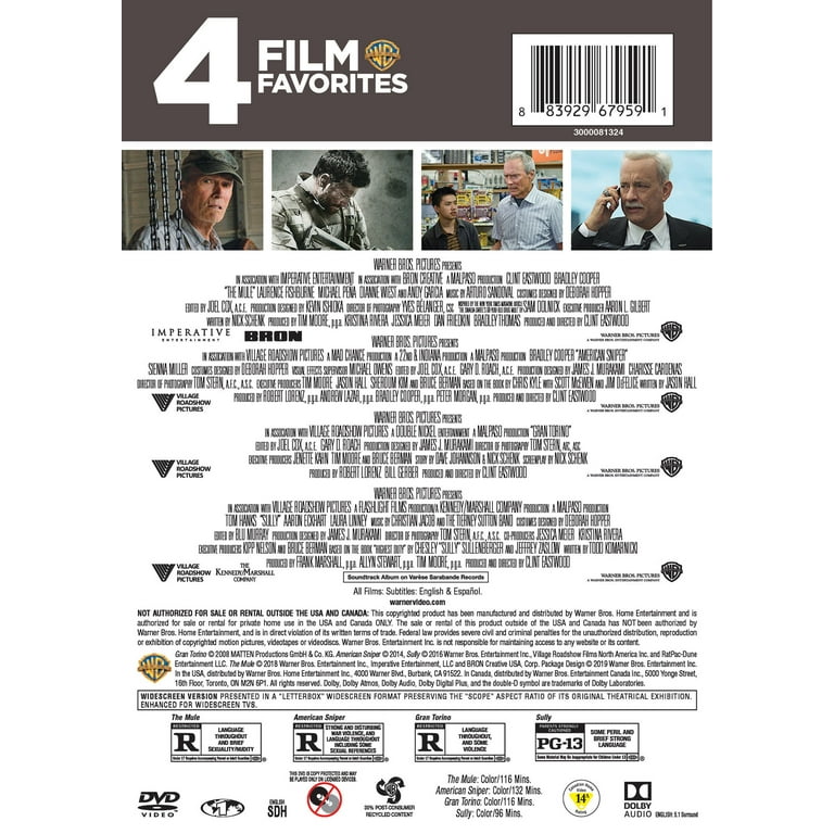 Warner Home Video Drama Collection The Mule Gran Torino American Sniper Sully DVD Walmart