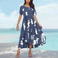 thumbnail image 4 of LOVZFMLL Summer Dresses for Women Short Sleeve A-Line Maxi Dresses Casual Floral Boho T-Shirt Dresses Flowy Beach Sundresses with Pockets Navy F M, 4 of 5