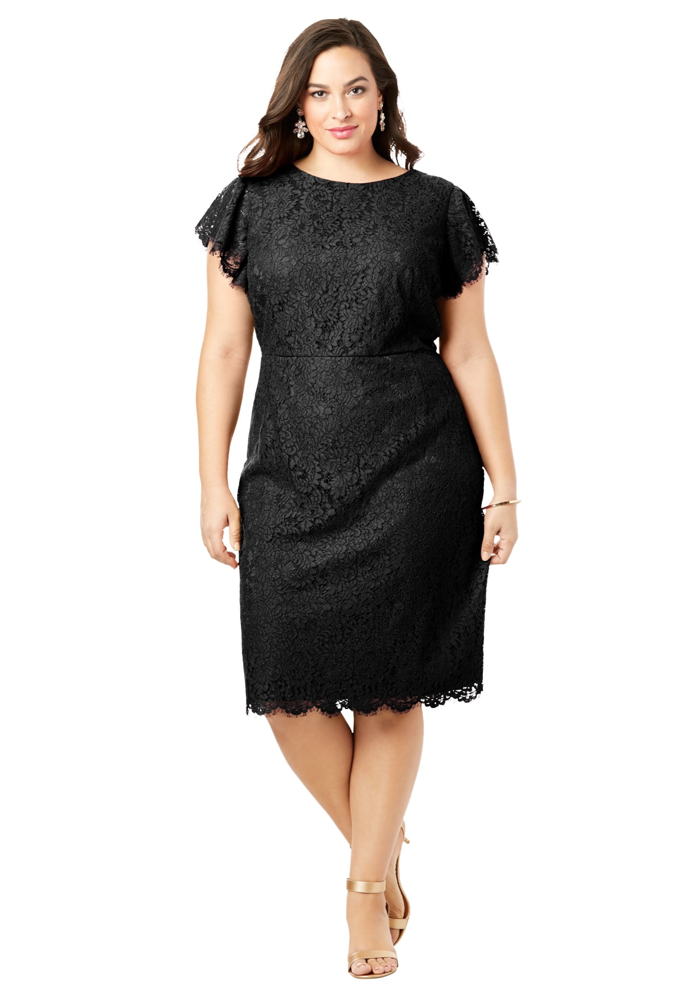 Roaman's - Roaman's Women's Plus Size Lace Sheath Dress with Flutter ...