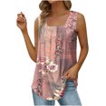 thumbnail image 2 of Wycnly Womens Tank Tops Vintage Loose Pleated Swing Hem Tunic Vest Tops Summer Fashion Ethnic Style Print Square Neck Sleeveless Shirts Blouse Pink m, 2 of 5