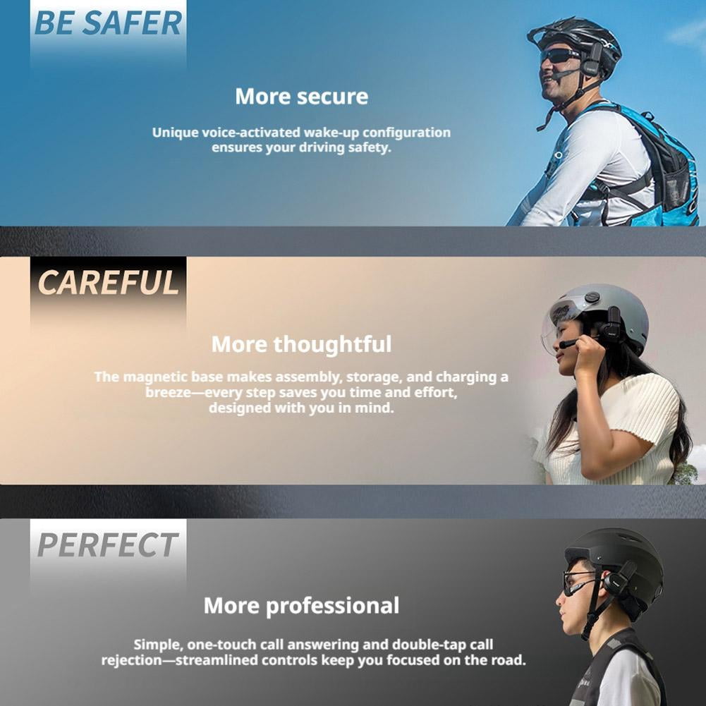 Bluetooth Helmet Headset with Noise Reduction and 40mm Stereo Speakers, Wireless Motorcycle Headset with IPX6 Waterproof and Voice Control