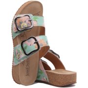 Josef Seibel Tonga 64 Womens Floral Leather Sandal With 2 Buckle Strap In Mint Size 6