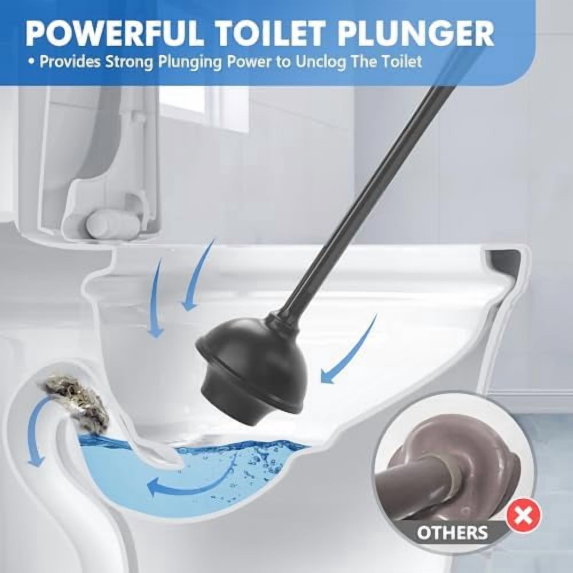Toilet Plunger and Brush, Bowl Brush and Heavy Duty Toilet Plunger Set with Ventilated Holder, 2-in-1 Toilet Brush and Plunger Combo for Bathroom Cleaning (2, Black)