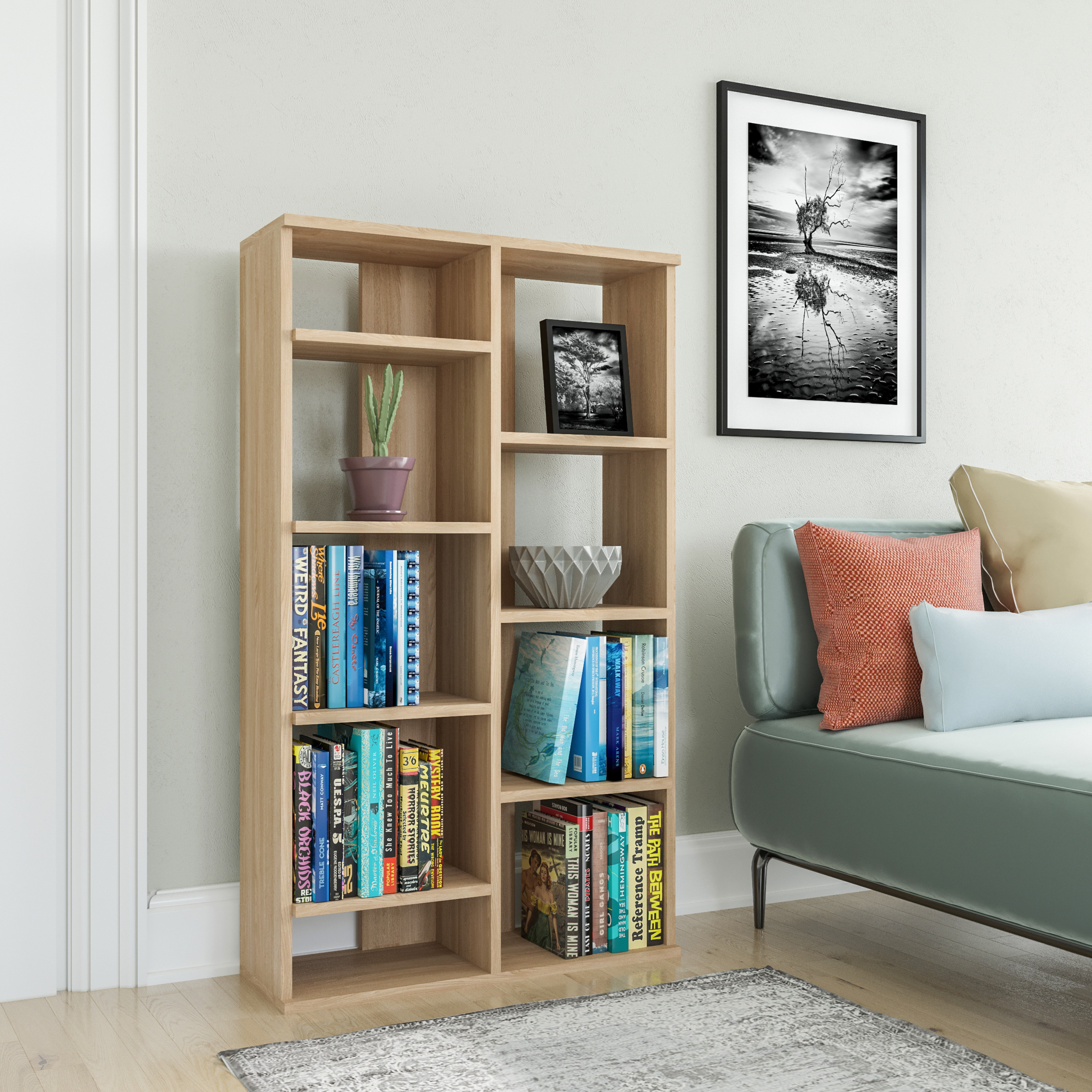 Ada Home Decor Keota Multiple Tier Open Shelf Modern Bookcase, Oak
