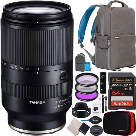 Tamron 18-300mm F/3.5-6.3 Di III-A VC VXD Zoom Lens for Nikon Z-Mount APS-C Mirrorless Cameras Model B061 Bundle with Deco Gear Photography Backpack + UV Polarizer FLD Filter Kit and Accessories